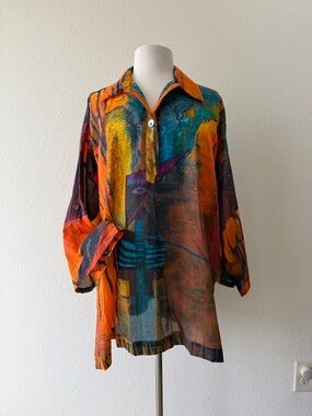Dilemma New York Blouse Button-Front Abstract 100% Cotton